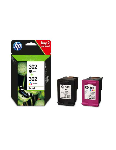 HP -302 - X4D37AE - Pack de 1 cartouche noire + 1 cartouche 3 couleurs - produit d'origine - 190 pages en noir, 165 pages couleur