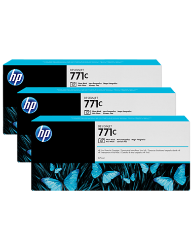 HP - B6Y37A - 771 - Pack de 3 cartouches d'encre photo noir e- produit d'origine - 3 x 775 ml