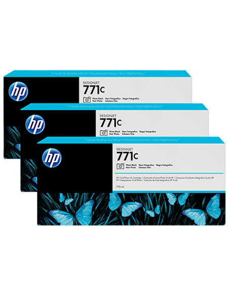 HP - B6Y37A - 771 - Pack de 3 cartouches d'encre photo noir e- produit d'origine - 3 x 775 ml