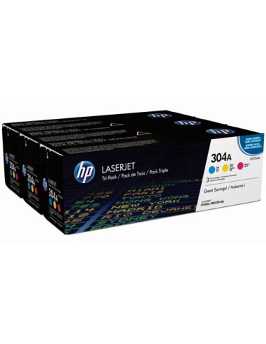 HP - CF372AM - 304A - Pack de 3  toners cyan, magenta, jaune - produit d'origine