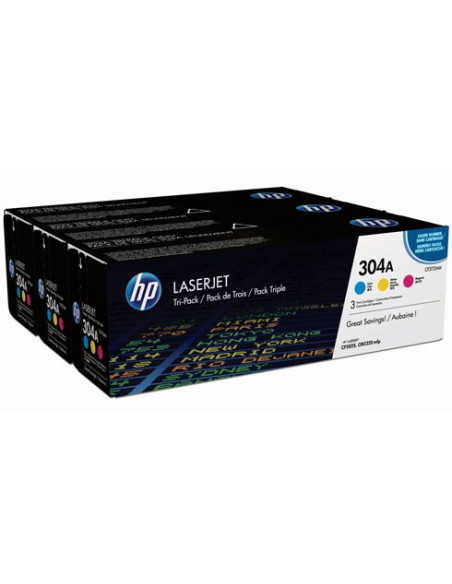 HP - CF372AM - 304A - Pack de 3  toners cyan, magenta, jaune - produit d'origine