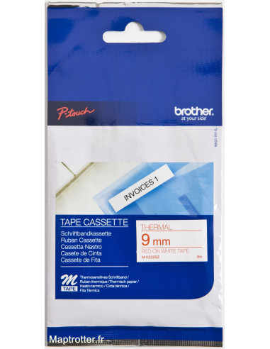 Brother - MK-222 - 9 mm rouge sur ruban blanc (8 m) 