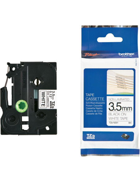 Brother - TZE-N201 - Ruban - Noir/Blanc - Rouleau (0,35 cm x 8 m) - non laminé
