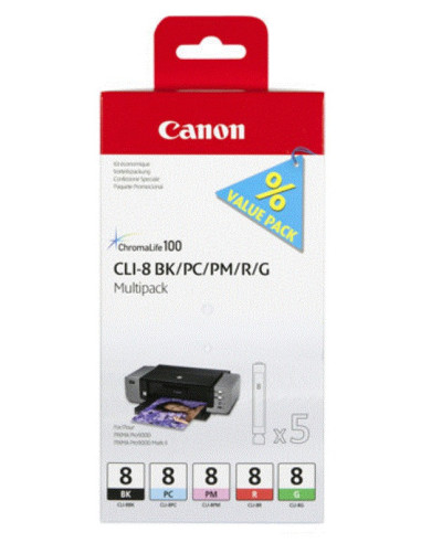 Canon - CLI-8 BK/PC/PM/R/G - Multipack couleur 5 cartouches d'encre - produit d'origine - 0620B027