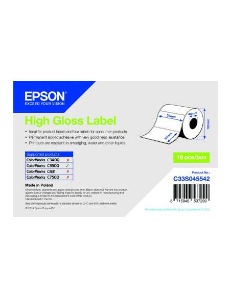 Epson - Rouleau d'étiquette pré-decoupé Glossy 76mmx51mm - C33S045542