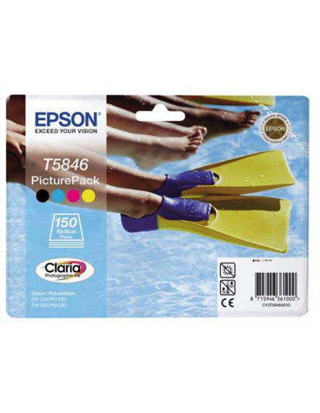 Epson - T5846 - 1 cartouche de 4 encres + Pack de 150 pages de papier photo brillant 10 x 15 cm (101,6 x 152,4 mm) - produit d'origine - C13T58464010