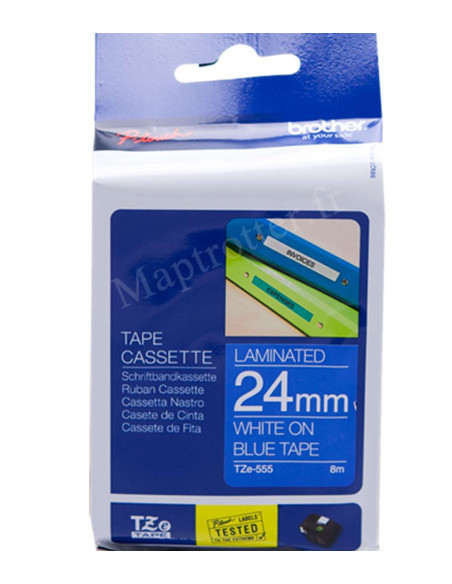 Brother - TZE-555 - Ruban - Blanc/Bleu - 24 mm - Rouleau (2,4 cm x 8 m) - autocollant laminé