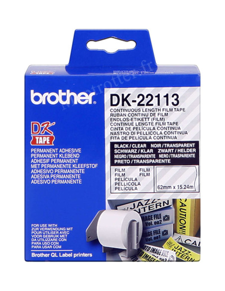 Brother - DK-22113 - Ruban transparent continu support film adhésif de 30 m et largeur 62 mm
