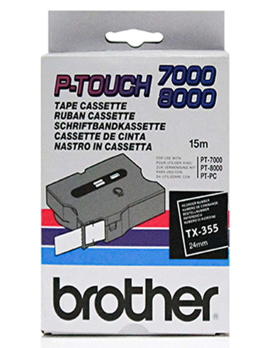 Brother - TX355 - Ruban - 12 mm blanc sur ruban noir laminé (15 m) 