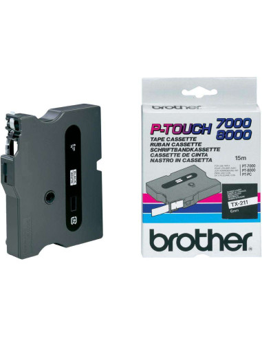 Brother - TX211 - 6 mm noir sur ruban blanc laminé (15 m) 