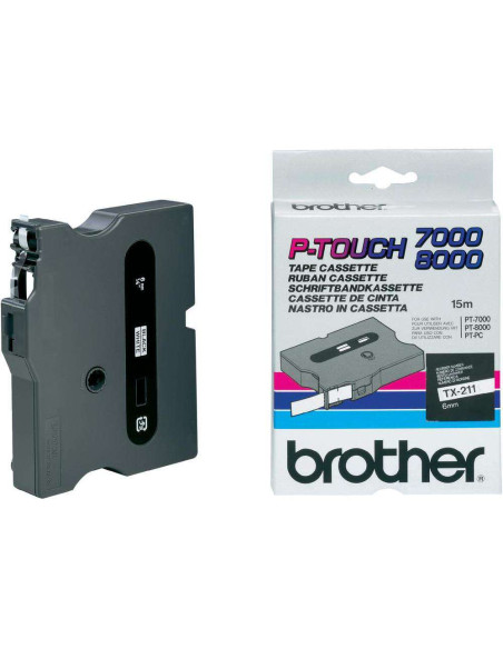 Brother - TX211 - 6 mm noir sur ruban blanc laminé (15 m) 
