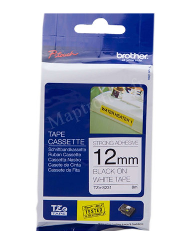Brother -  TZE-S231 - Ruban - Noir/Blanc - 12 mm - Rouleau (1,2 cm x 8 m) - laminé adhésif renforcé