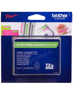 Brother - TZE-MQG35 - Ruban - 12 mm Blanc/ Vert citron mat 
