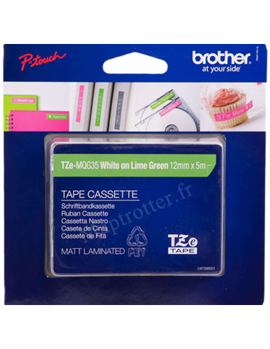 Brother - TZE-MQG35 - Ruban - 12 mm Blanc/ Vert citron mat 