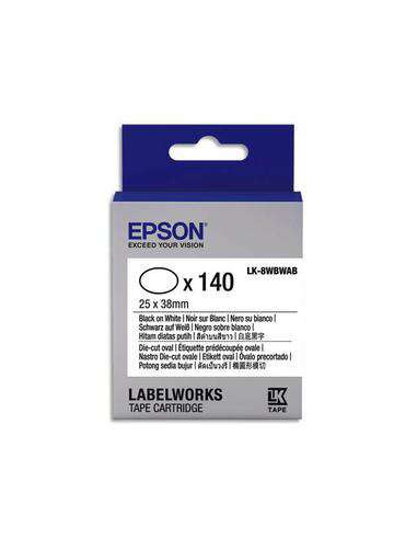 Epson - C53S658902 - Label/LK-8WBWAB DieCut Oval25x38mm BK/WH