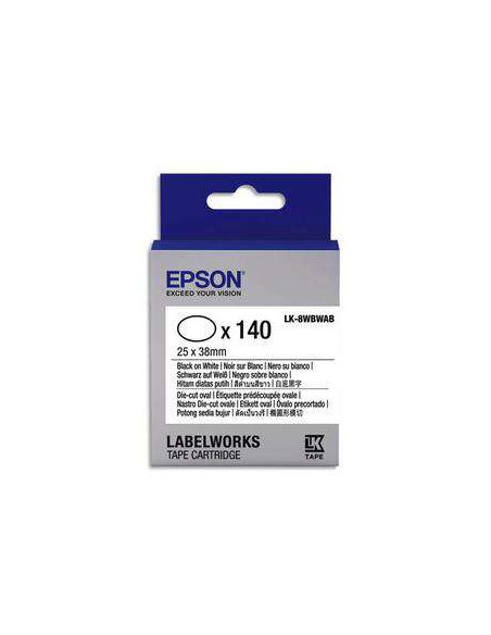 Epson - C53S658902 - Label/LK-8WBWAB DieCut Oval25x38mm BK/WH