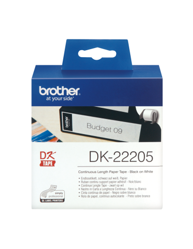 Brother - DK-22205 - Ruban  Noir/Blanc - 62 mm - Rouleau continu support papier adhésif (6,2 cm x 30 m)