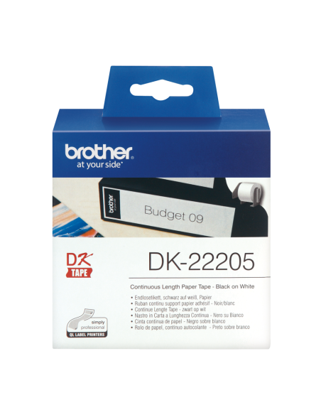 Brother - DK-22205 - Ruban  Noir/Blanc - 62 mm - Rouleau continu support papier adhésif (6,2 cm x 30 m)