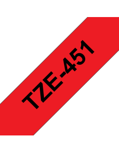 Brother - TZE-451 - Etiquettes - Noir sur Rouge - 24 mm - Rouleau (2,4 cm x 8 m) - autocollant laminé