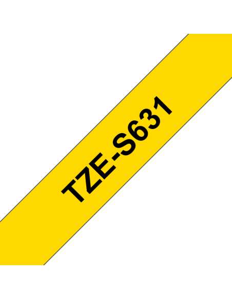 Brother - TZE-S631 - Etiquettes - Noir sur Jaune - 12 mm - Rouleau (1,2  cm x 8 m) - laminé adhésif