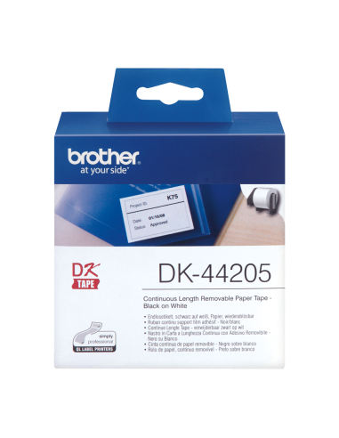 Brother - DK-44205 - Ruban continu support papier adhésif repositionnable de 15 m et largeur 62 mm
