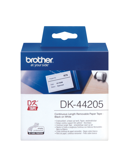 Brother - DK-44205 - Ruban continu support papier adhésif repositionnable de 15 m et largeur 62 mm