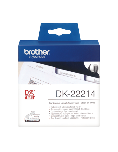 Brother - DK-22214 - Ruban blanc continu support papier adhésif de 30 m et largeur 12 mm