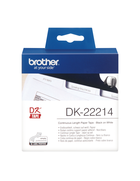 Brother - DK-22214 - Ruban blanc continu support papier adhésif de 30 m et largeur 12 mm