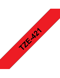 Brother - TZE-421 - Etiquettes - Noir sur Rouge 9 mm - Rouleau (0,9 cm x 8 m) - autocollant laminé
