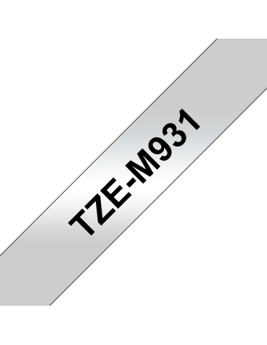 Brother - TZE-M931 - Etiquettes - Noir sur Argent Mat - 12 mm - Rouleau (1,2 cm x 8 m) - métallique laminé