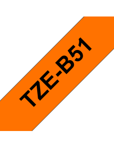 Brother - TZE-B51 - Etiquettes - Noir sur Orange Fluo - 24 mm - Rouleau (2,4 cm x 8 m) - autocollant laminé