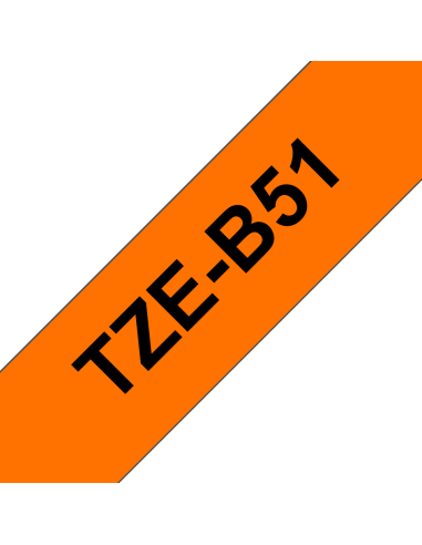 Brother - TZE-B51 - Etiquettes - Noir sur Orange Fluo - 24 mm - Rouleau (2,4 cm x 8 m) - autocollant laminé