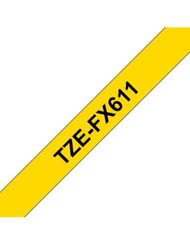 Brother - TZE-FX611 - Etiquettes - Noir sur Jaune 6 mm - Rouleau (0,6 cm x 8 m) - laminé flexi ID