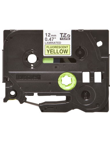 Brother - TZE-C31 - Etiquettes - Noir sur Jaune Fluo 12 mm - Rouleau (1,2 cm x 8 m) - autocollant laminé