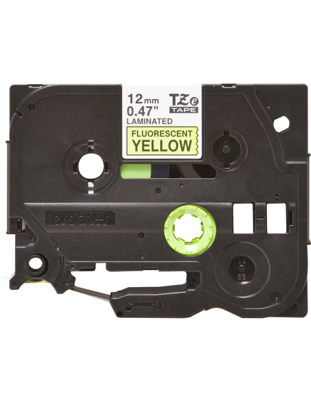 Brother - TZE-C31 - Etiquettes - Noir sur Jaune Fluo 12 mm - Rouleau (1,2 cm x 8 m) - autocollant laminé