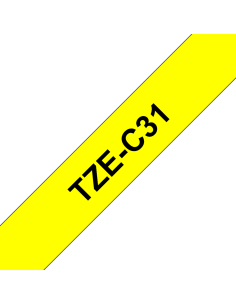 Brother - TZE-C31 - Etiquettes - Noir sur Jaune Fluo 12 mm - Rouleau (1,2 cm x 8 m) - autocollant laminé
