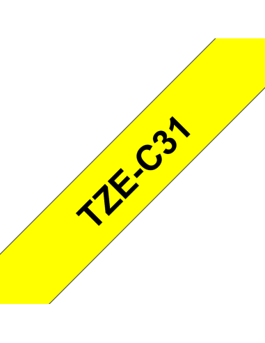 Brother - TZE-C31 - Etiquettes - Noir sur Jaune Fluo 12 mm - Rouleau (1,2 cm x 8 m) - autocollant laminé
