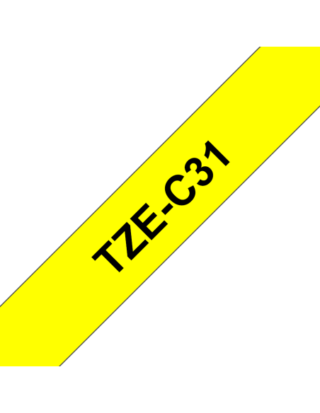 Brother - TZE-C31 - Etiquettes - Noir sur Jaune Fluo 12 mm - Rouleau (1,2 cm x 8 m) - autocollant laminé