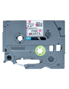 Brother - TZE-MPPH31 - Etiquettes - Noir sur motif à cœurs roses, 12 mm de large - 4 m long - autocollant laminé 2