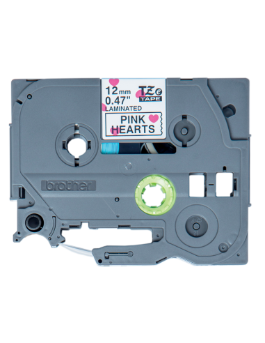 Brother - TZE-MPPH31 - Etiquettes - Noir sur motif à cœurs roses, 12 mm de large - 4 m long - autocollant laminé