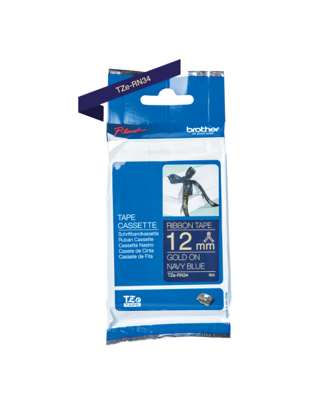 Brother - TZE-RN34 - Tape/TZERN34 12MM GOLD ON D BLUE RIBBON