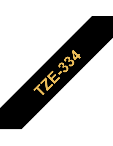 Brother - TZE-334 - Etiquettes - Or sur Noir - Rouleau (12 mm x 8 m) - autocollant laminé