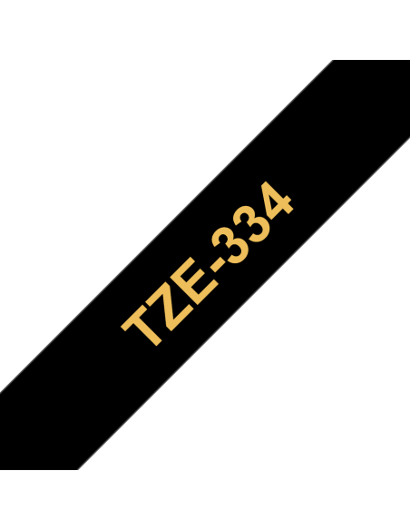 Brother - TZE-334 - Etiquettes - Or sur Noir - Rouleau (12 mm x 8 m) - autocollant laminé