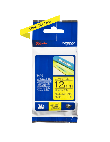 Brother - TZE-631 - Etiquettes - Noir sur Jaune - 12 mm - Rouleau (1,2 cm x 8 m) - autocollant laminé