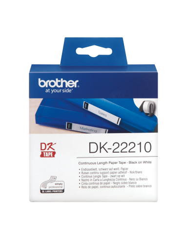 Brother - DK-22210 - Ruban blanc continu support papier adhésif de 30 m et largeur 29 mm