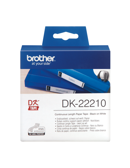 Brother - DK-22210 - Ruban blanc continu support papier adhésif de 30 m et largeur 29 mm