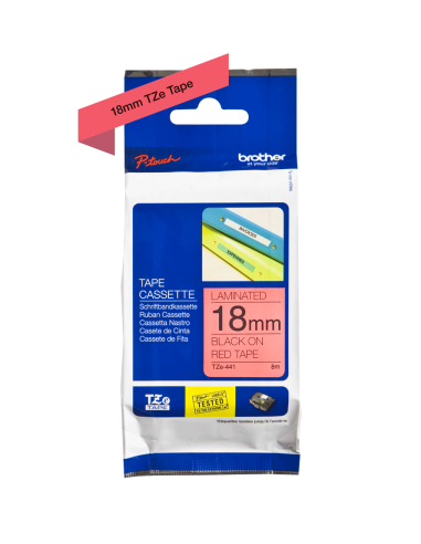 Brother - TZE-441 - Etiquettes - Noir sur Rouge - 18 mm - Rouleau (1,8 cm x 8 m) - autocollant laminé