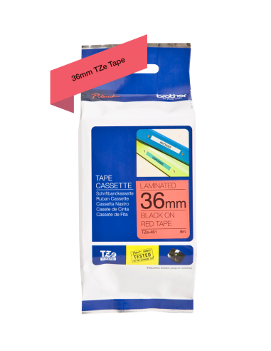 Brother - TZE-461 - Etiquettes - Noir sur Rouge 36 mm - Rouleau (3,6 cm x 8 m) - autocollant laminé