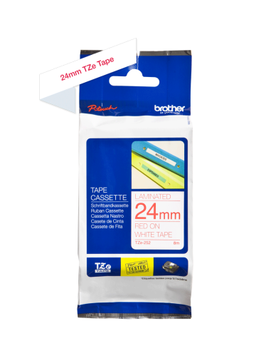 Brother - TZE-252 - Etiquettes - Rouge sur Blanc - Rouleau (24 mm x 8 m) - autocollant laminé