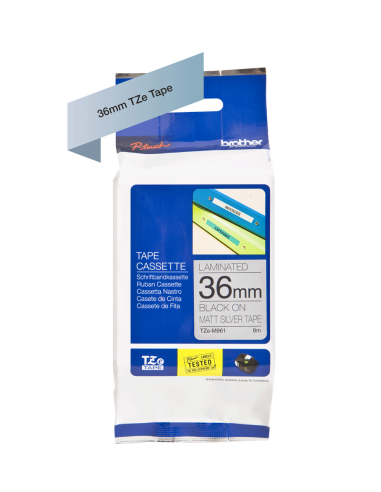Brother - TZE-M961 - Etiquettes - Noir sur Argent Mat 36 mm - Rouleau (3,6 cm x 8 m) - métallique laminé